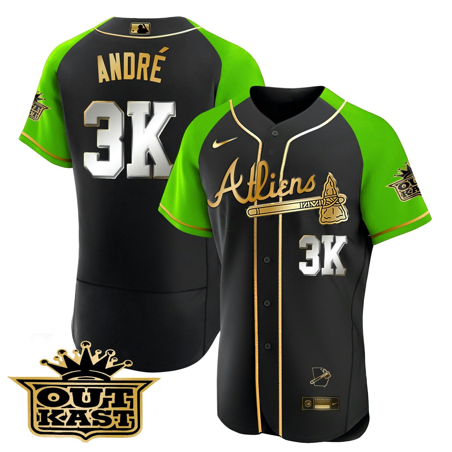 Camisa MLB Men’s Atlanta Atliens Gold Alternativa Flex Base Jersey