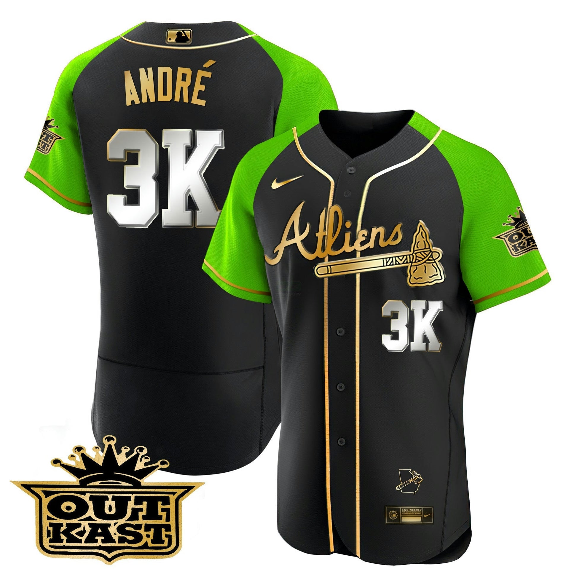 Camisa MLB Men’s Atlanta Atliens Gold Alternativa Flex Base Jersey
