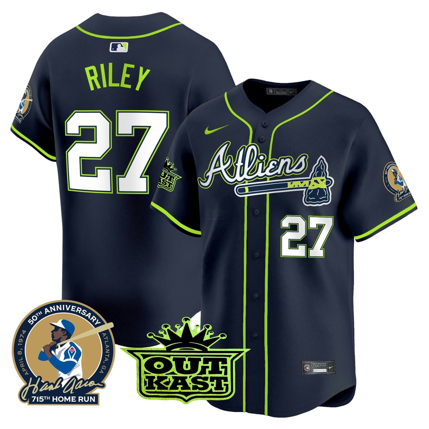 Camisa MLB Men’s Atlanta Atliens & Hank Aaron Patch Vapor Premier Limited Jersey
