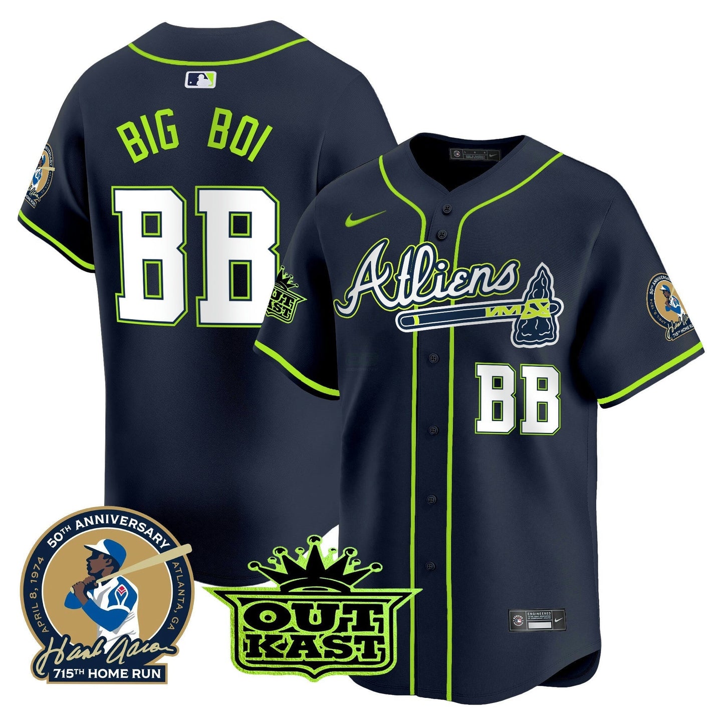 Camisa MLB Men’s Atlanta Atliens & Hank Aaron Patch Vapor Premier Limited Jersey