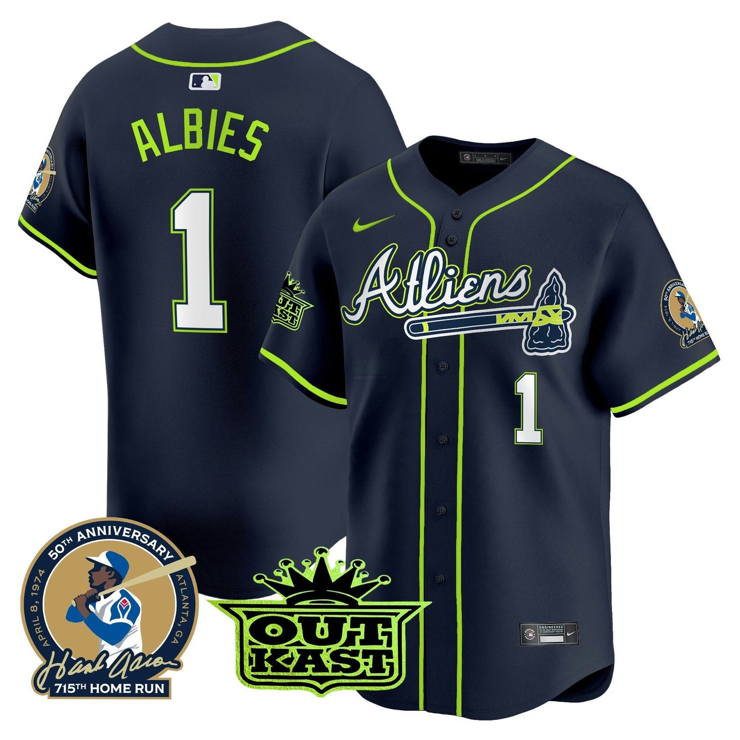 Camisa MLB Men’s Atlanta Atliens & Hank Aaron Patch Vapor Premier Limited Jersey