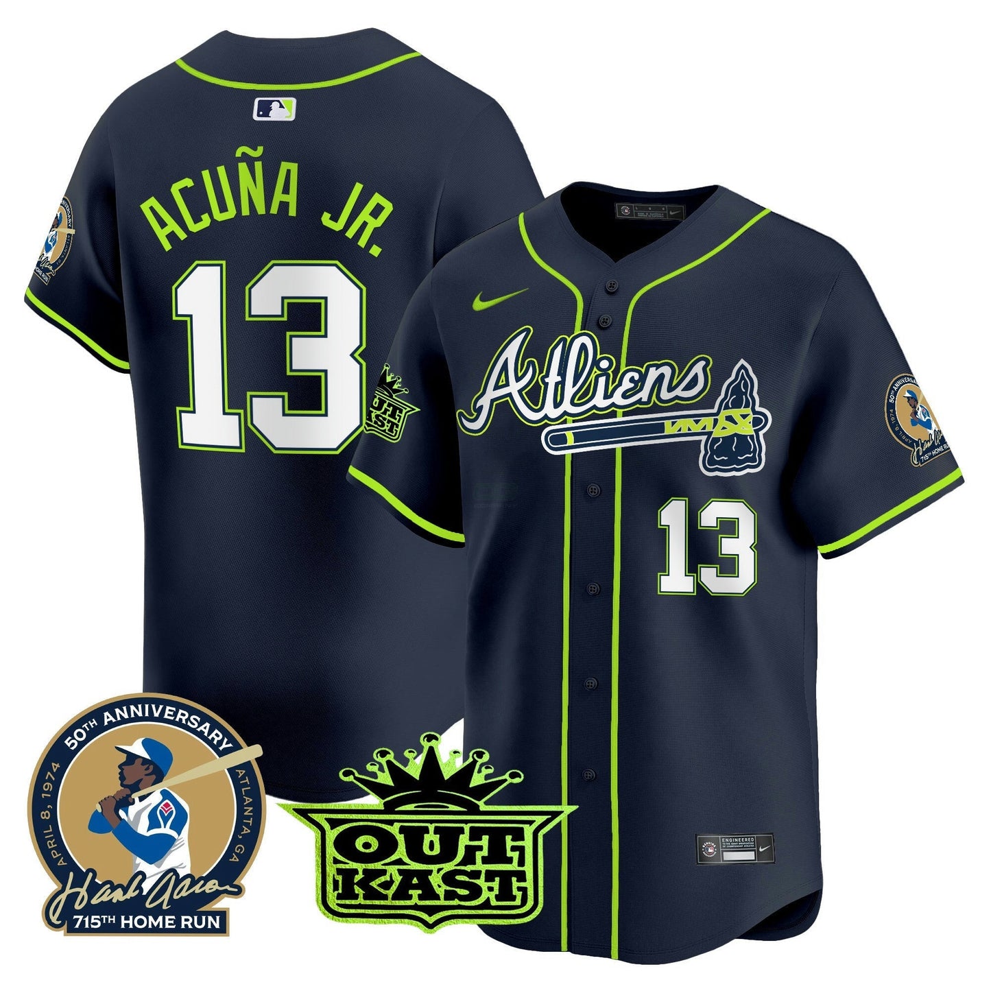 Camisa MLB Men’s Atlanta Atliens & Hank Aaron Patch Vapor Premier Limited Jersey