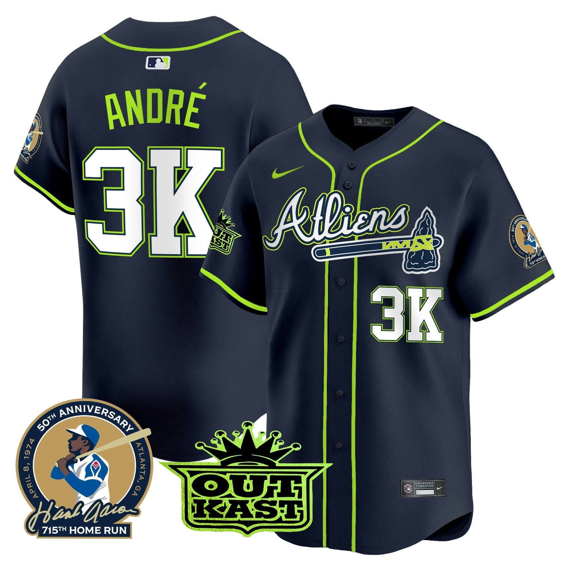 Camisa MLB Men’s Atlanta Atliens & Hank Aaron Patch Vapor Premier Limited Jersey