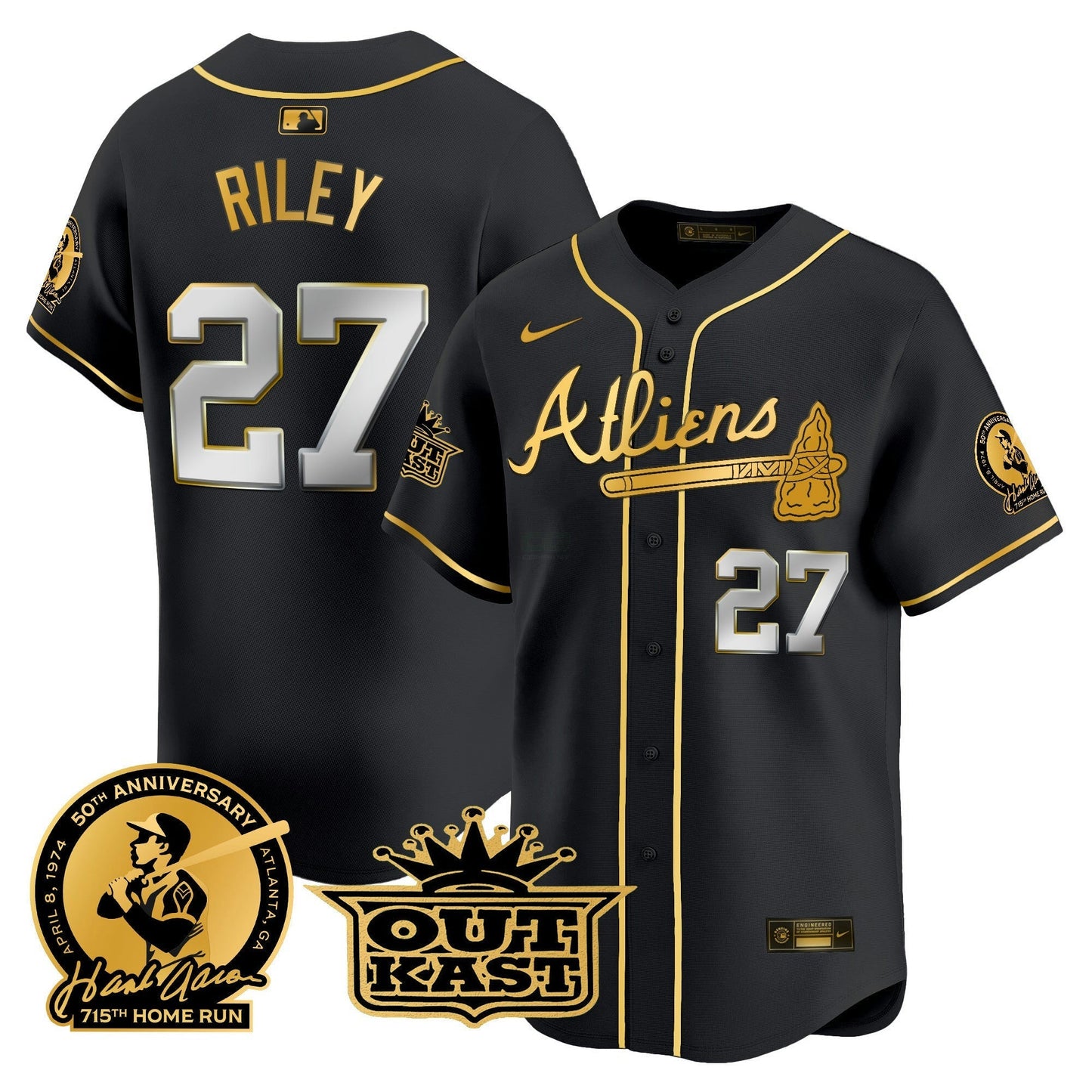 Camisa MLB Men’s Atlanta Atliens & Hank Aaron Patch Vapor Premier Limited Jersey