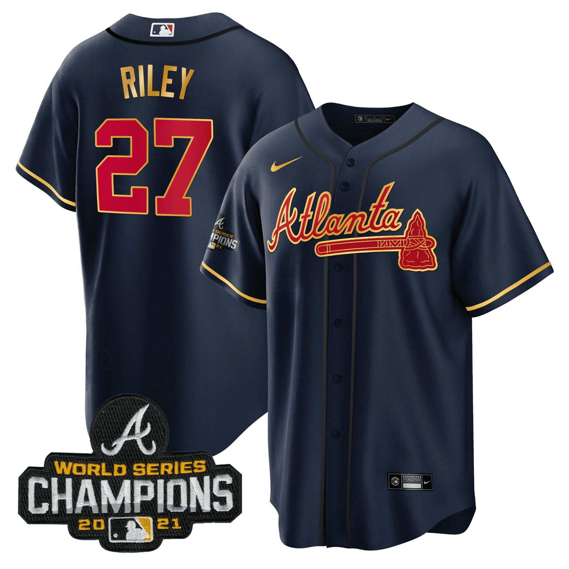 Camisa MLB Men’s Atlanta Champions Patch Dourada Trim Jersey