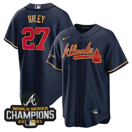 Camisa MLB Men’s Atlanta Champions Patch Dourada Trim Jersey
