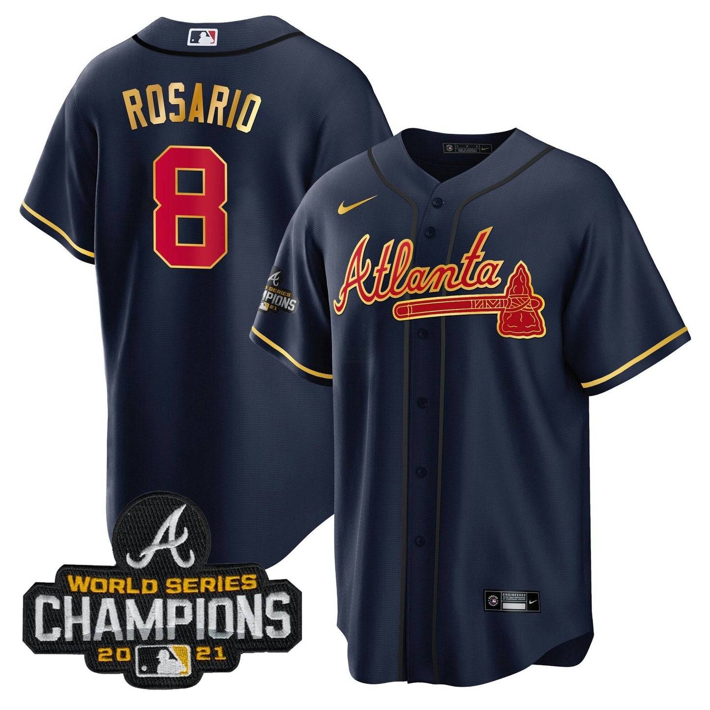 Camisa MLB Men’s Atlanta Champions Patch Dourada Trim Jersey