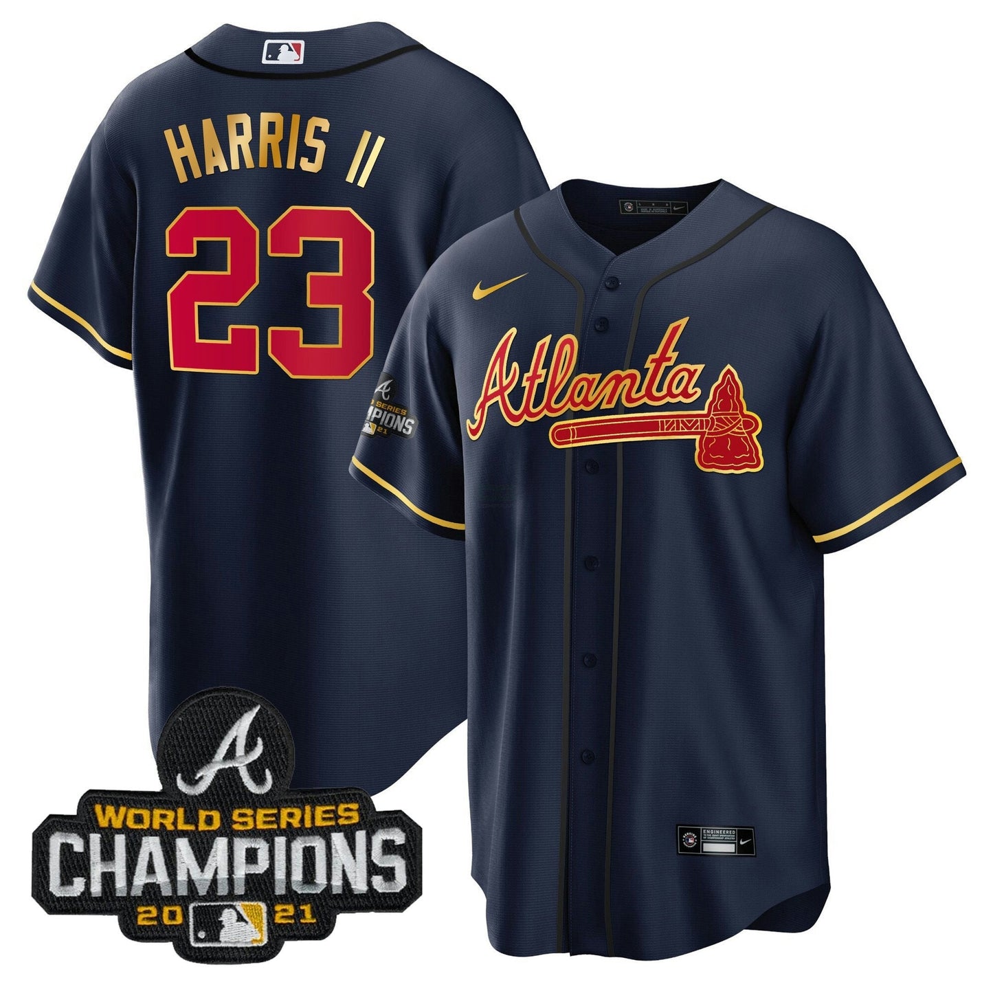 Camisa MLB Men’s Atlanta Champions Patch Dourada Trim Jersey