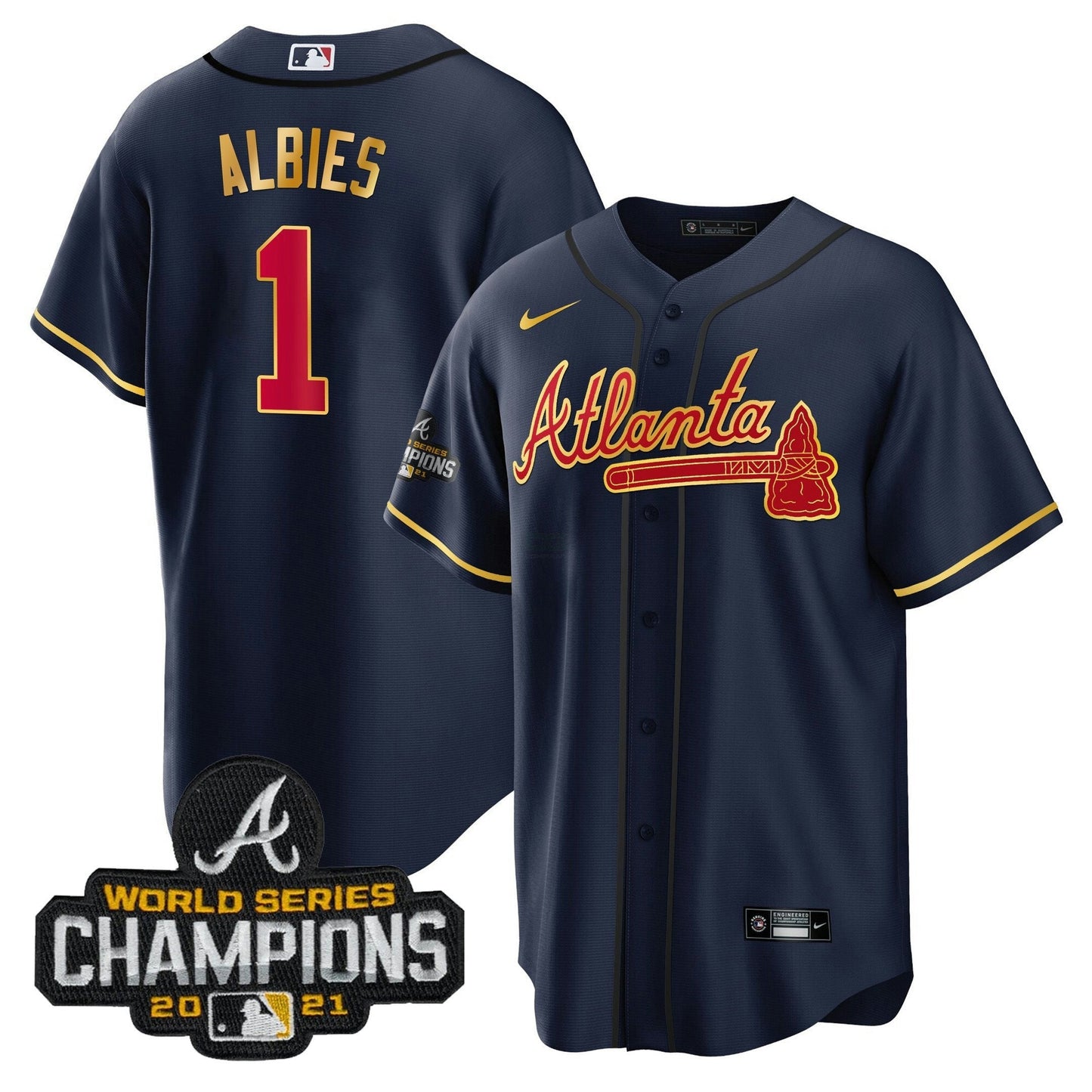 Camisa MLB Men’s Atlanta Champions Patch Dourada Trim Jersey