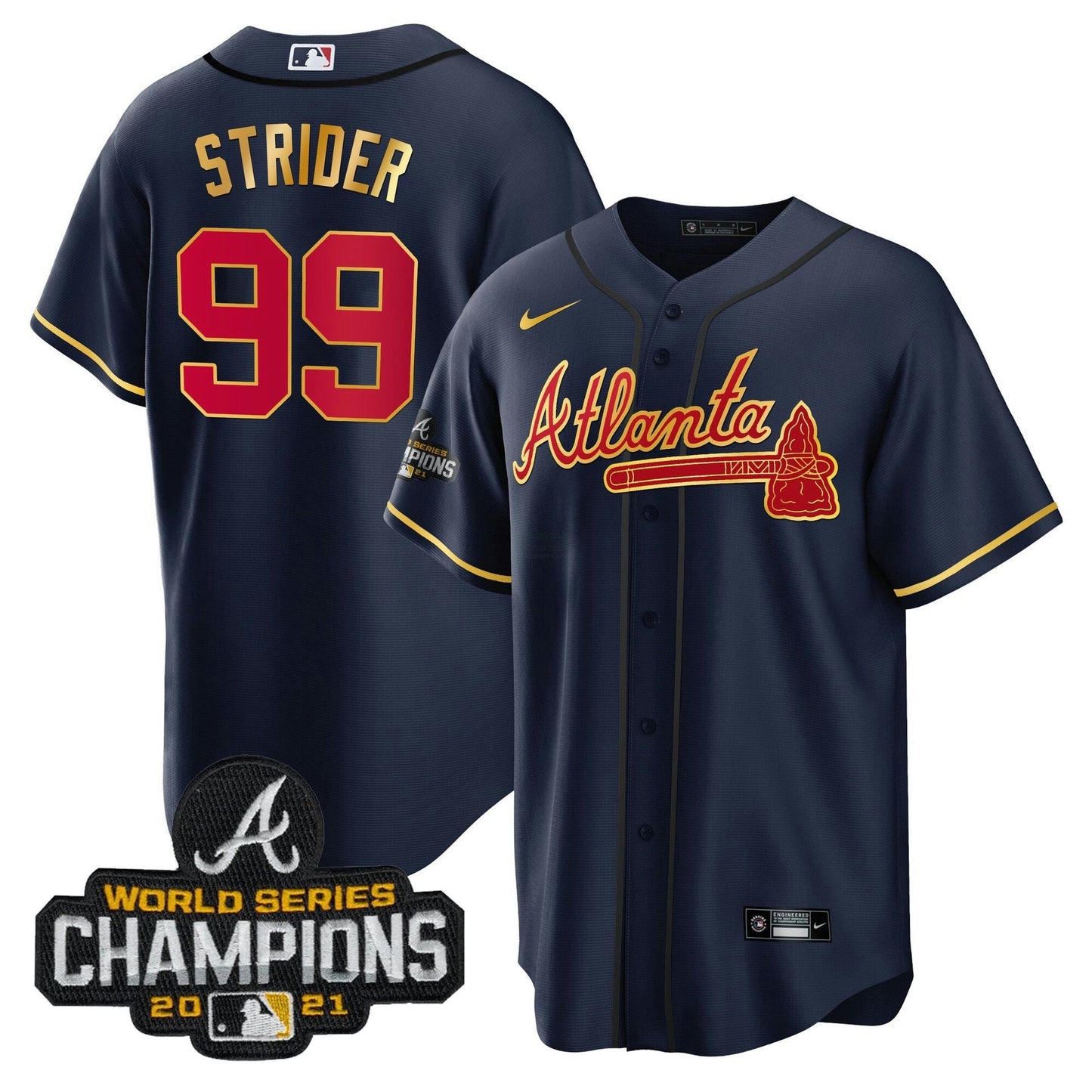 Camisa MLB Men’s Atlanta Champions Patch Dourada Trim Jersey