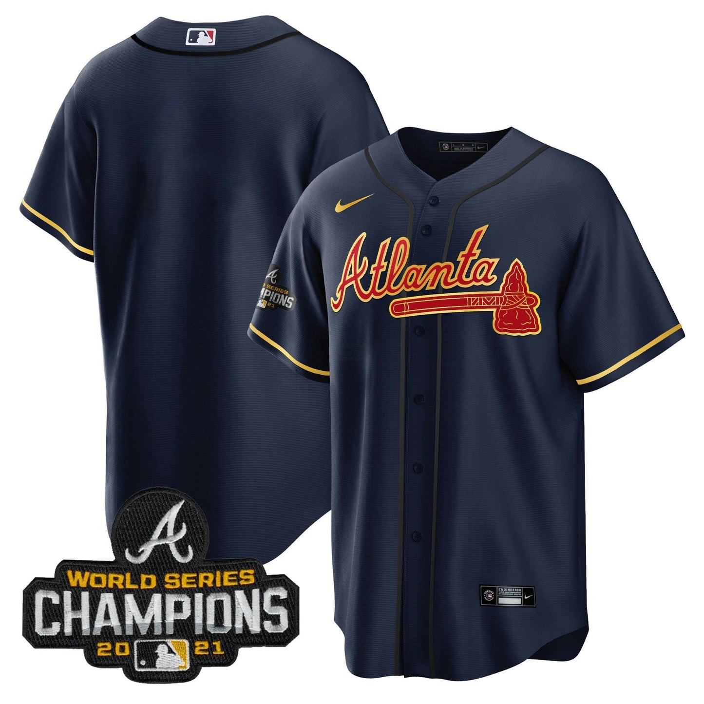 Camisa MLB Men’s Atlanta Champions Patch Dourada Trim Jersey