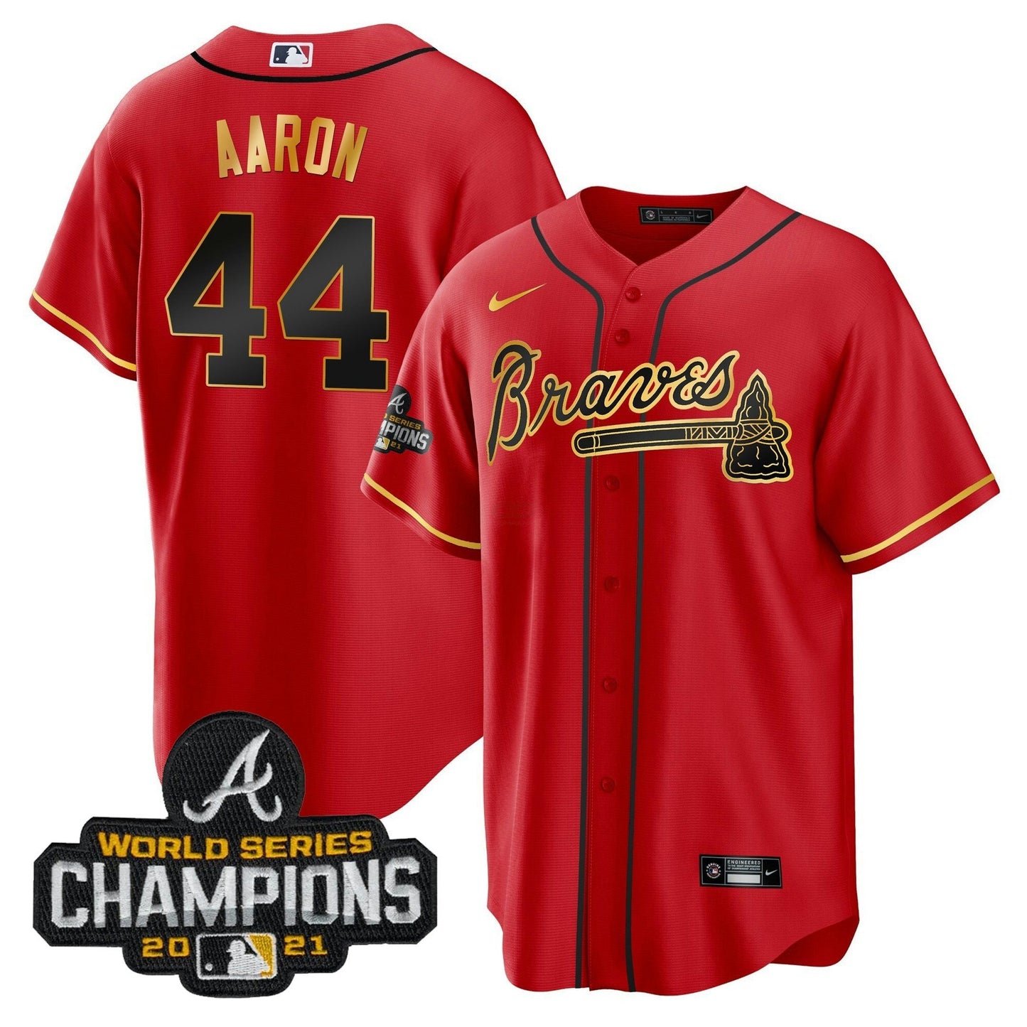 Camisa MLB Men’s Atlanta Champions Patch Dourada Trim Jersey