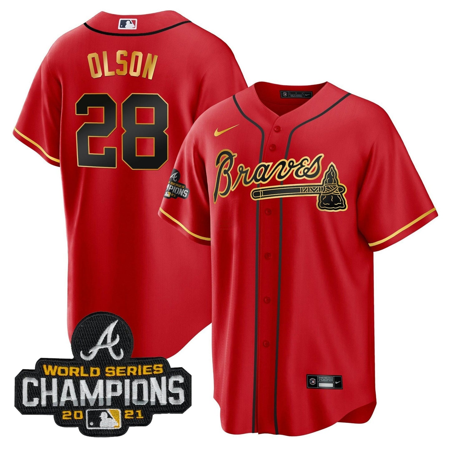 Camisa MLB Men’s Atlanta Champions Patch Dourada Trim Jersey