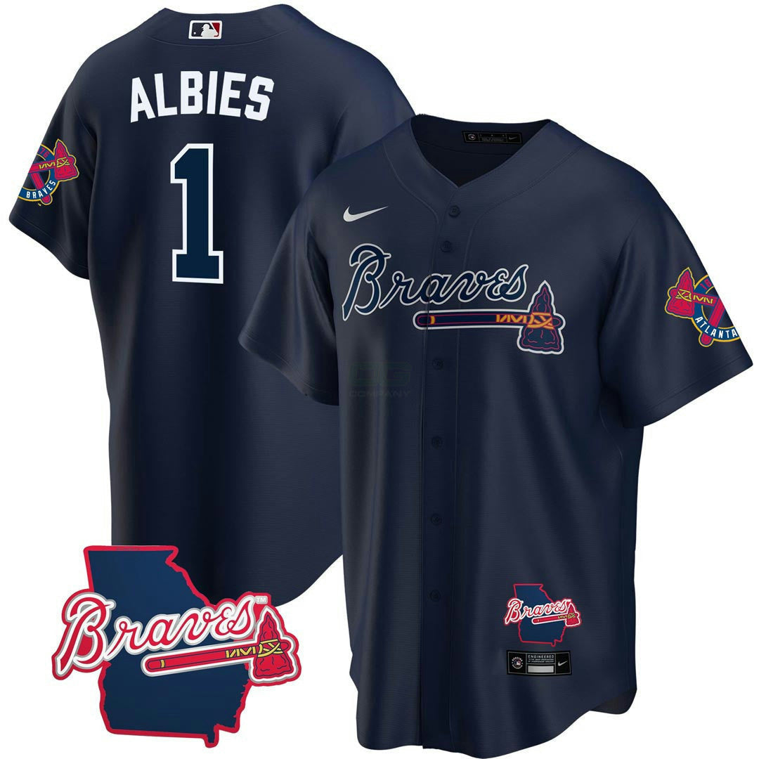 Camisa MLB Men’s Atlanta Georgia State Patch Jersey – Azul Marinho
