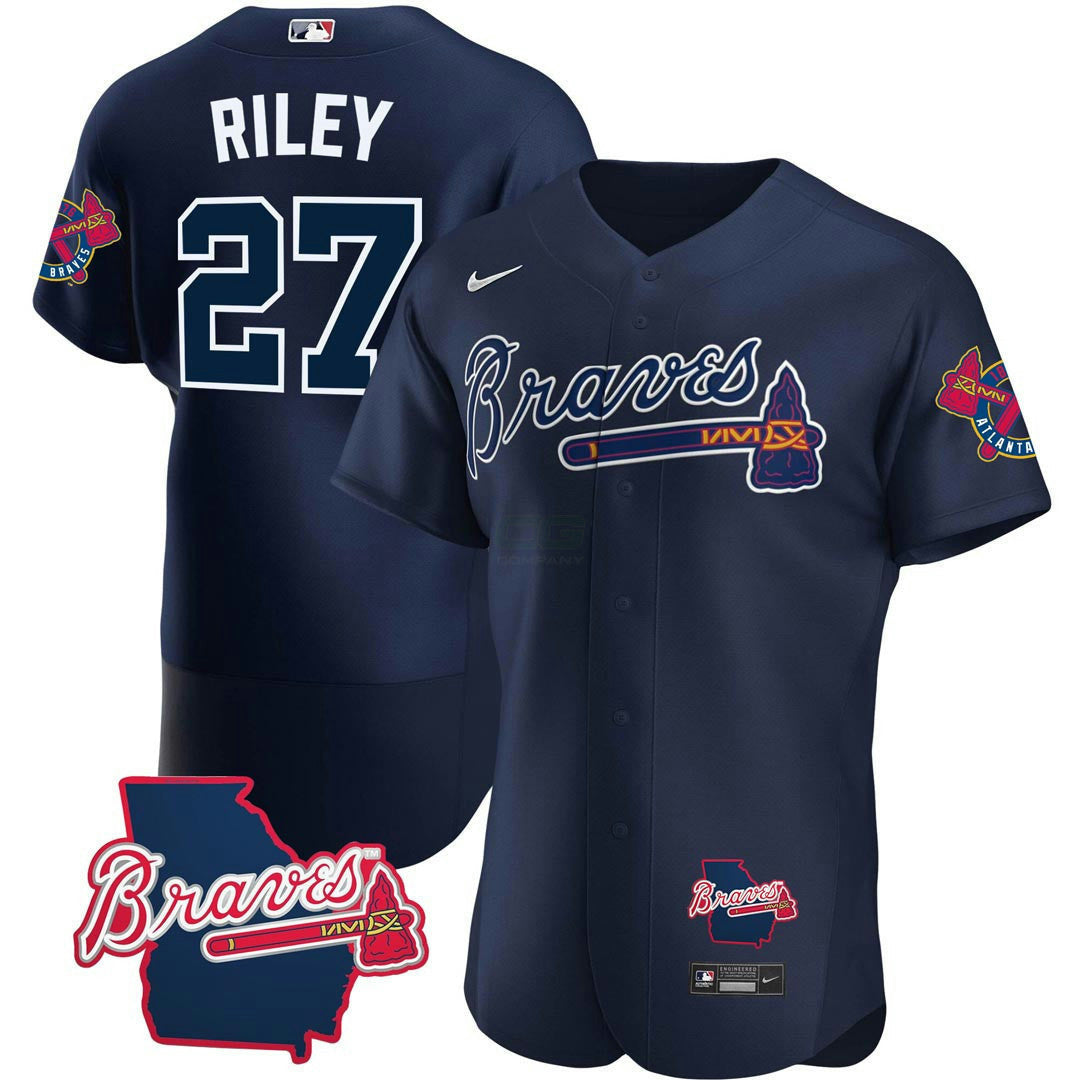 Camisa MLB Men’s Atlanta Georgia State Patch Jersey – Azul Marinho