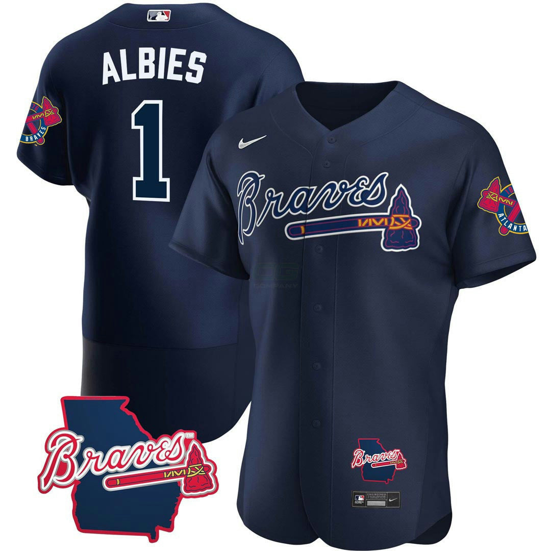 Camisa MLB Men’s Atlanta Georgia State Patch Jersey – Azul Marinho