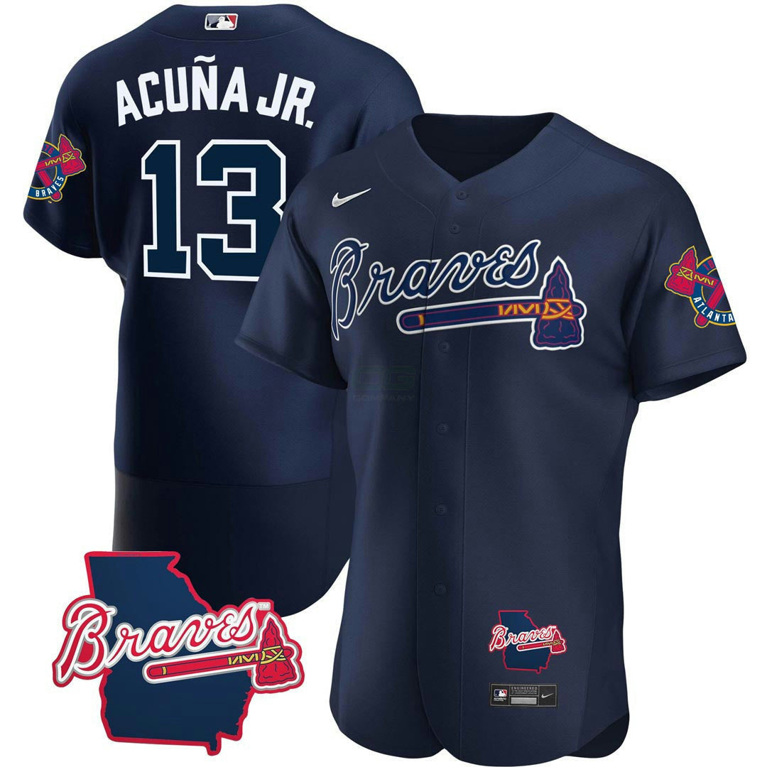 Camisa MLB Men’s Atlanta Georgia State Patch Jersey – Azul Marinho