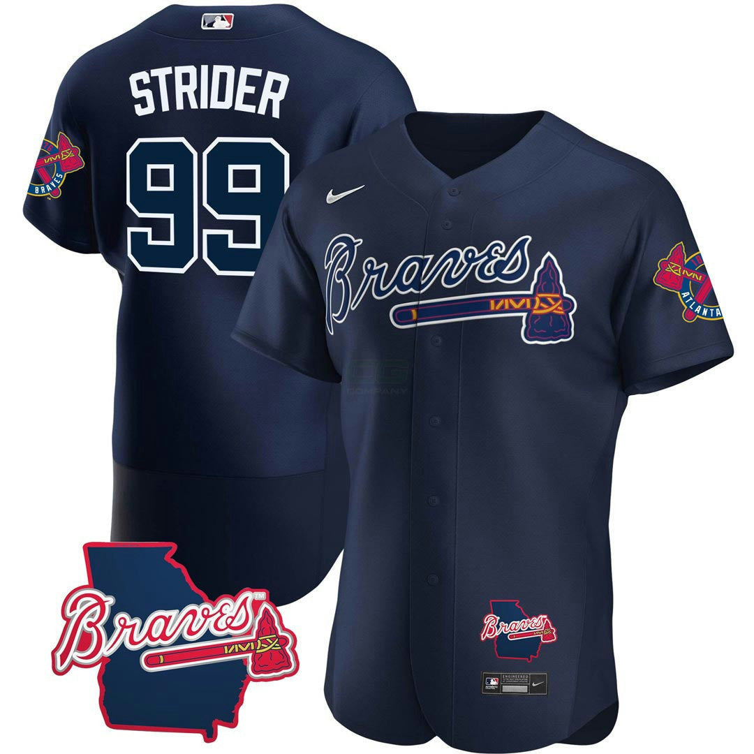 Camisa MLB Men’s Atlanta Georgia State Patch Jersey – Azul Marinho