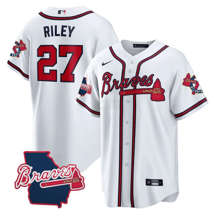Camisa MLB Men’s Atlanta Georgia State Patch Jersey – Branca