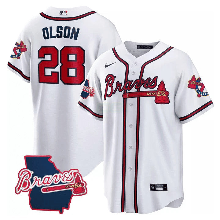 Camisa MLB Men’s Atlanta Georgia State Patch Jersey – Branca