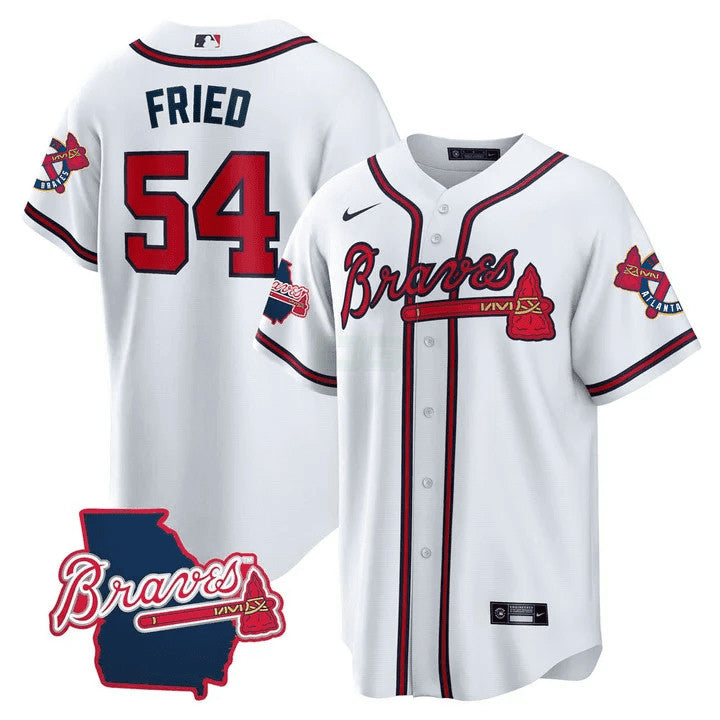 Camisa MLB Men’s Atlanta Georgia State Patch Jersey – Branca