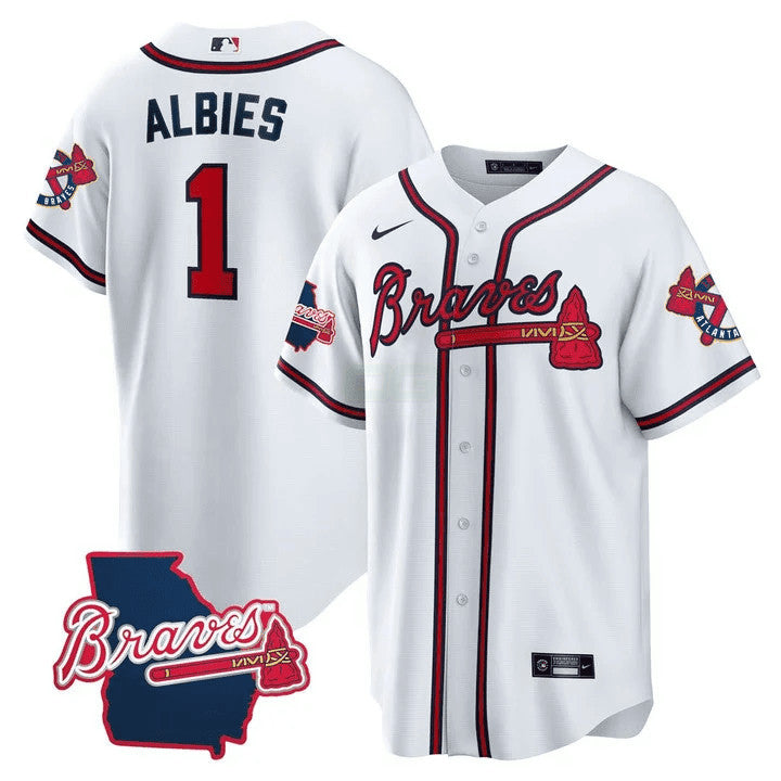Camisa MLB Men’s Atlanta Georgia State Patch Jersey – Branca