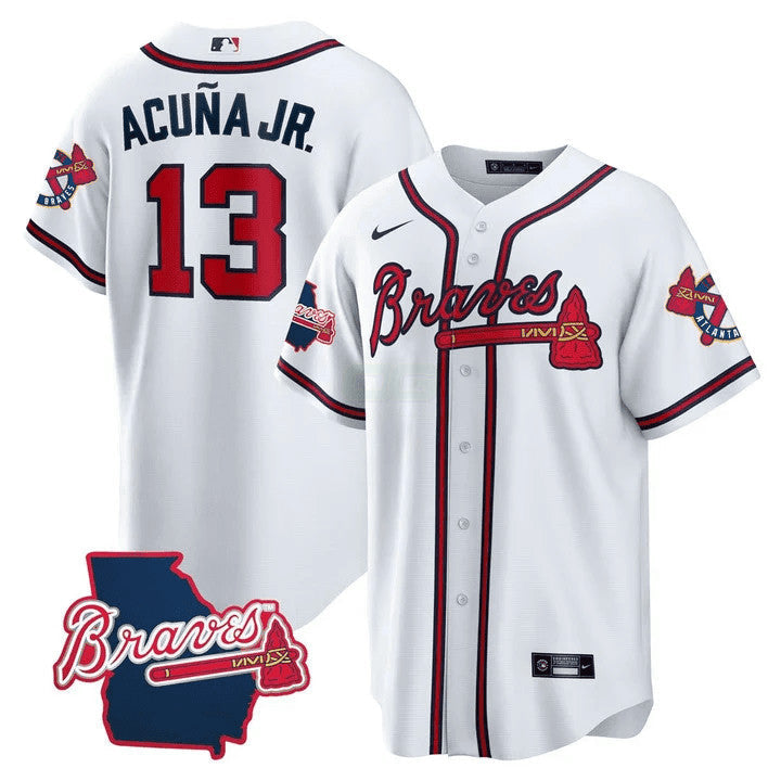 Camisa MLB Men’s Atlanta Georgia State Patch Jersey – Branca