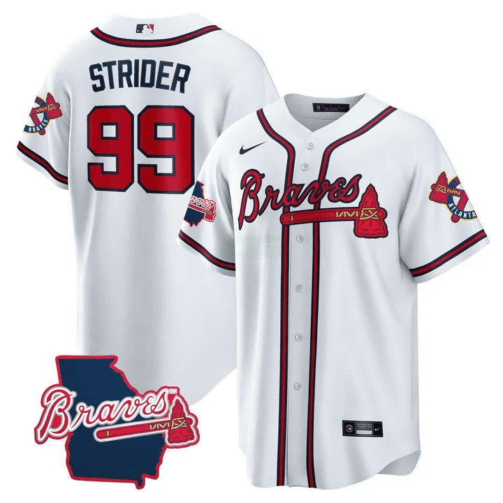 Camisa MLB Men’s Atlanta Georgia State Patch Jersey – Branca
