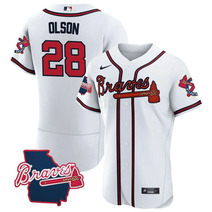 Camisa MLB Men’s Atlanta Georgia State Patch Jersey – Branca
