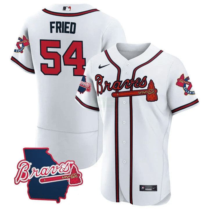 Camisa MLB Men’s Atlanta Georgia State Patch Jersey – Branca