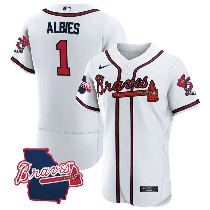 Camisa MLB Men’s Atlanta Georgia State Patch Jersey – Branca