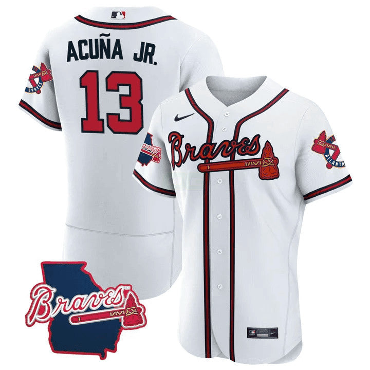 Camisa MLB Men’s Atlanta Georgia State Patch Jersey – Branca