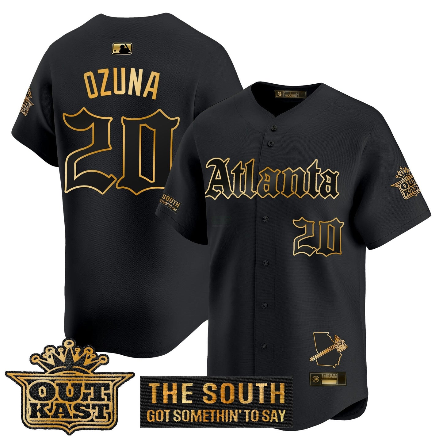 Camisa MLB Men’s Atlanta ‘Gothic South x Outkast Edition’ Dourada Vapor Premier Limited Jersey