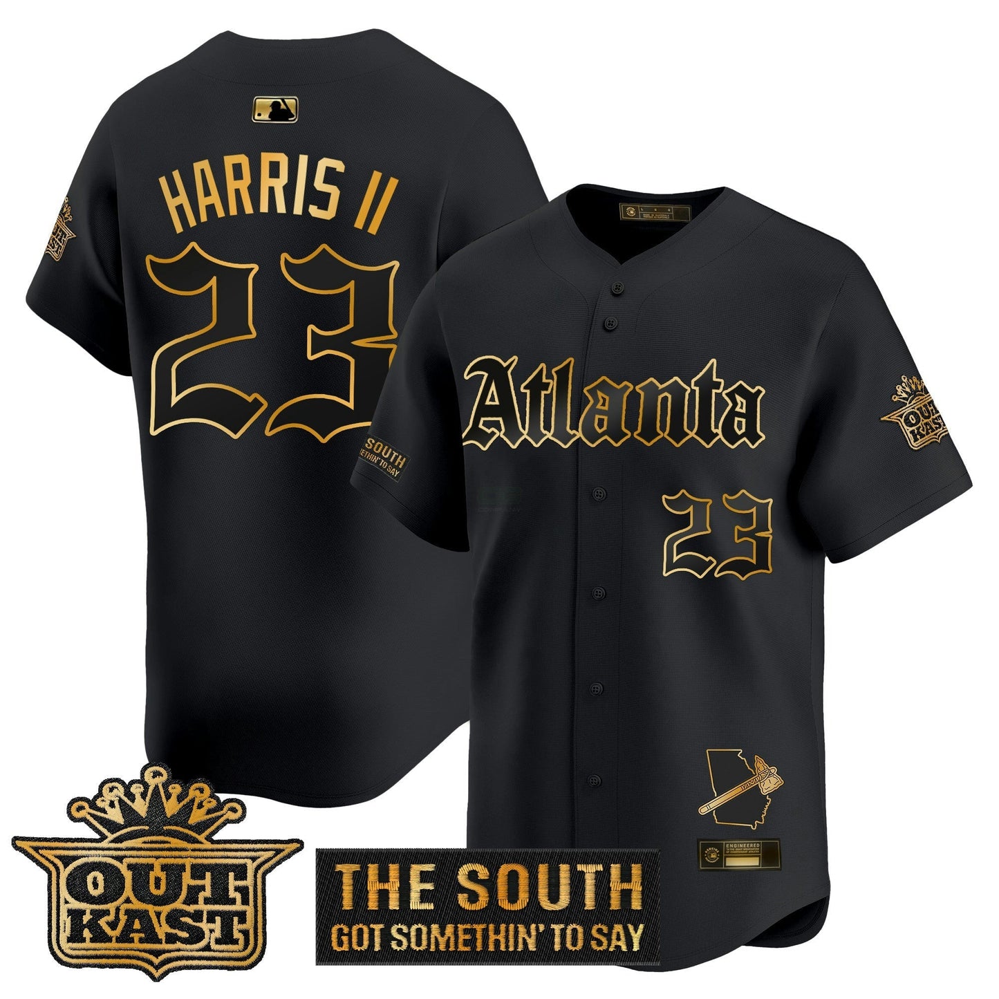 Camisa MLB Men’s Atlanta ‘Gothic South x Outkast Edition’ Dourada Vapor Premier Limited Jersey