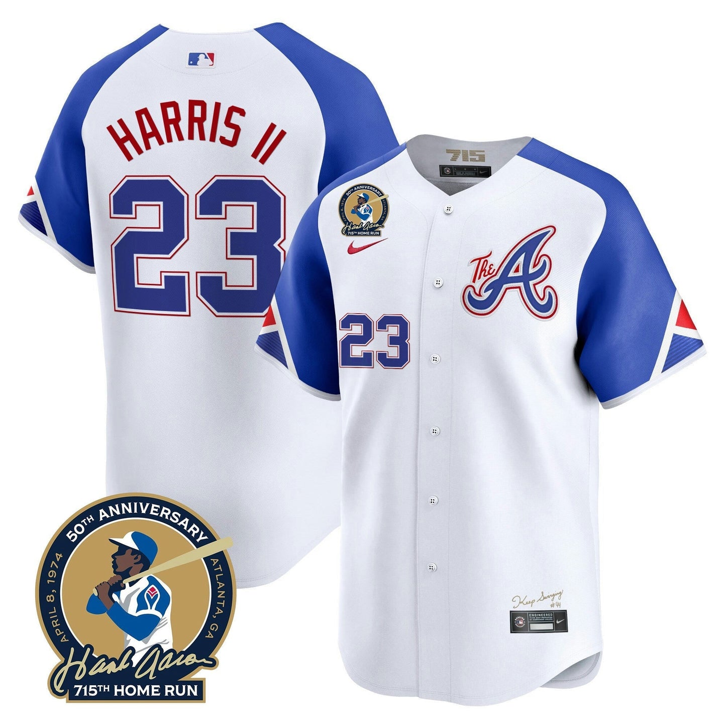 Camisa MLB Men’s Atlanta Hank Aaron 715th Home Run Patch Vapor Premier Limited Jersey
