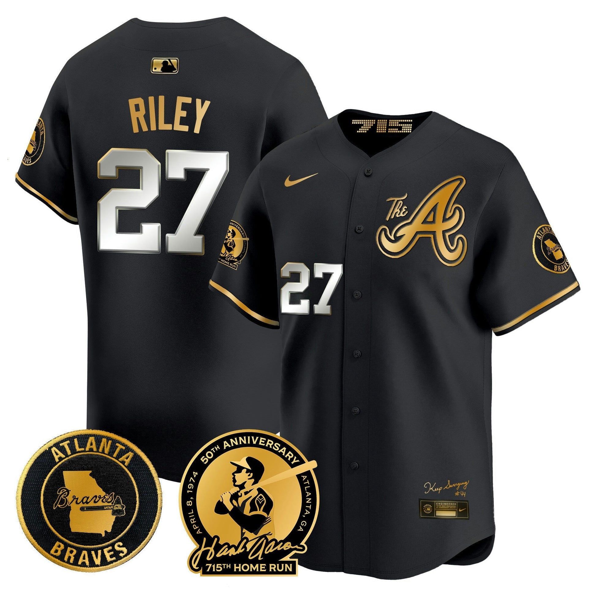 Camisa MLB Men’s Atlanta Hank Aaron 715th Home Run Patch Vapor Premier Limited Jersey V2