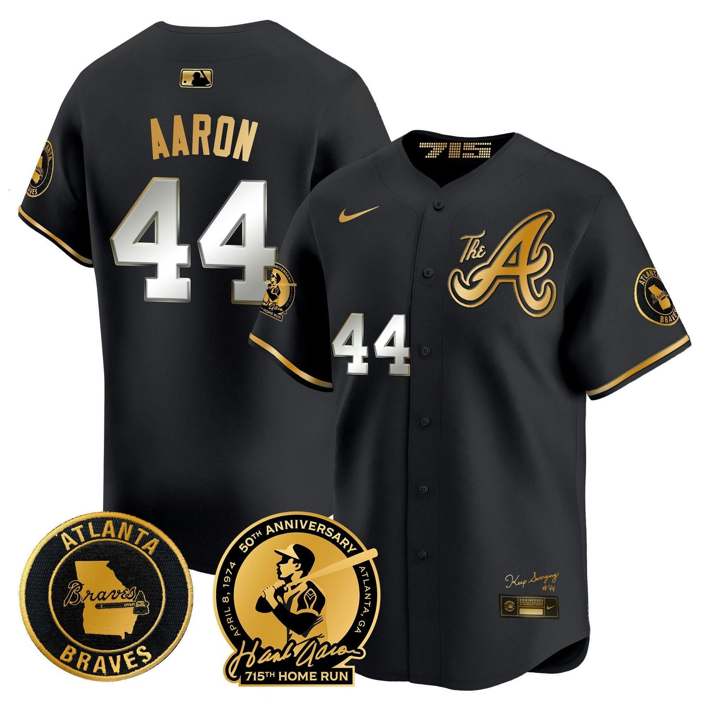 Camisa MLB Men’s Atlanta Hank Aaron 715th Home Run Patch Vapor Premier Limited Jersey V2