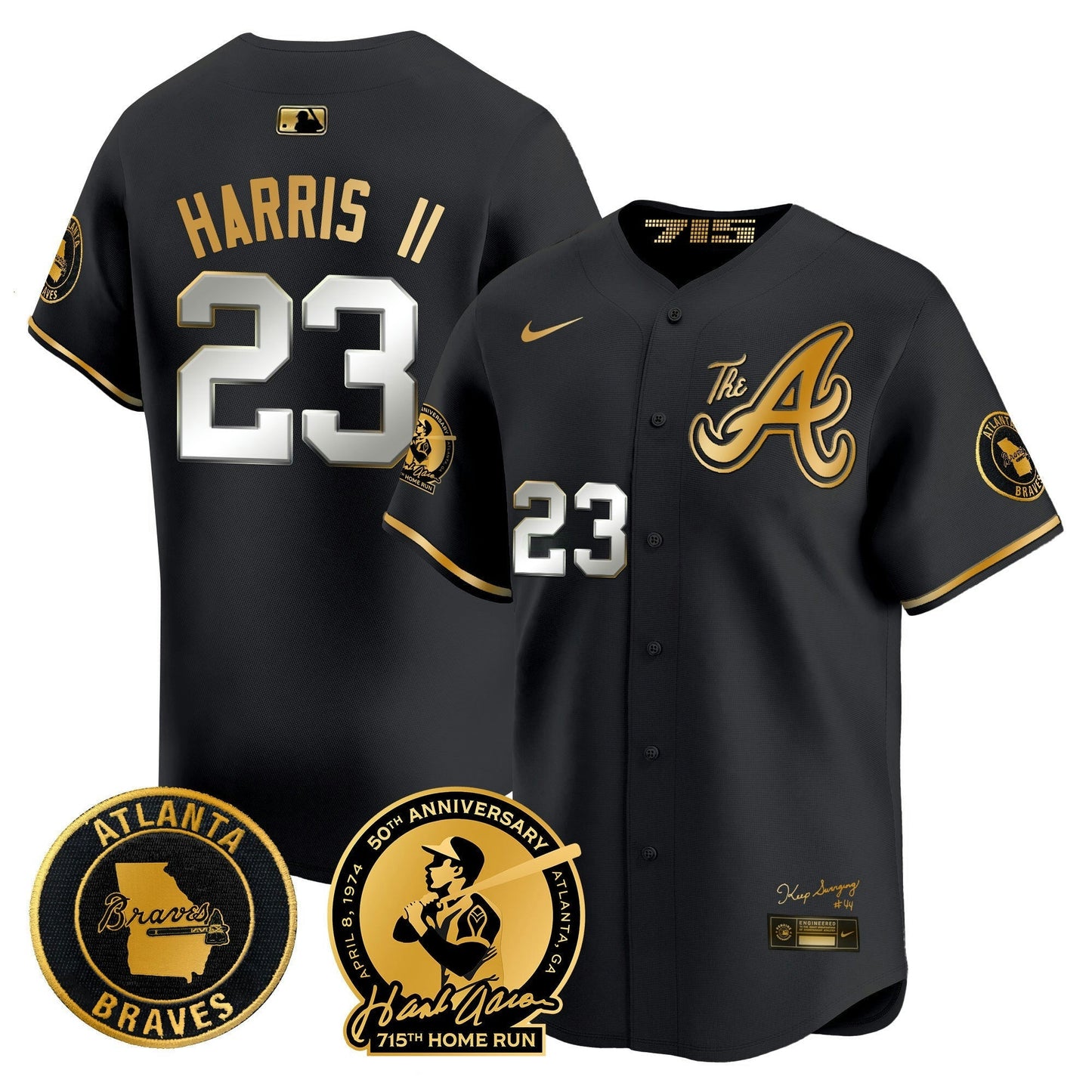 Camisa MLB Men’s Atlanta Hank Aaron 715th Home Run Patch Vapor Premier Limited Jersey V2