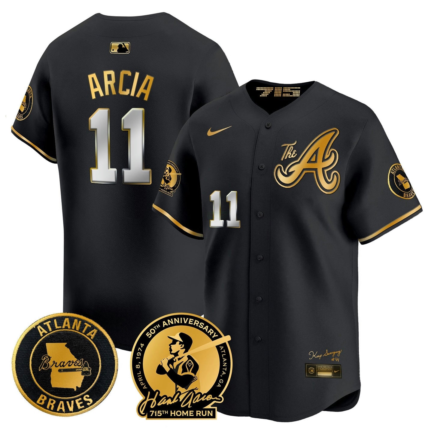 Camisa MLB Men’s Atlanta Hank Aaron 715th Home Run Patch Vapor Premier Limited Jersey V2