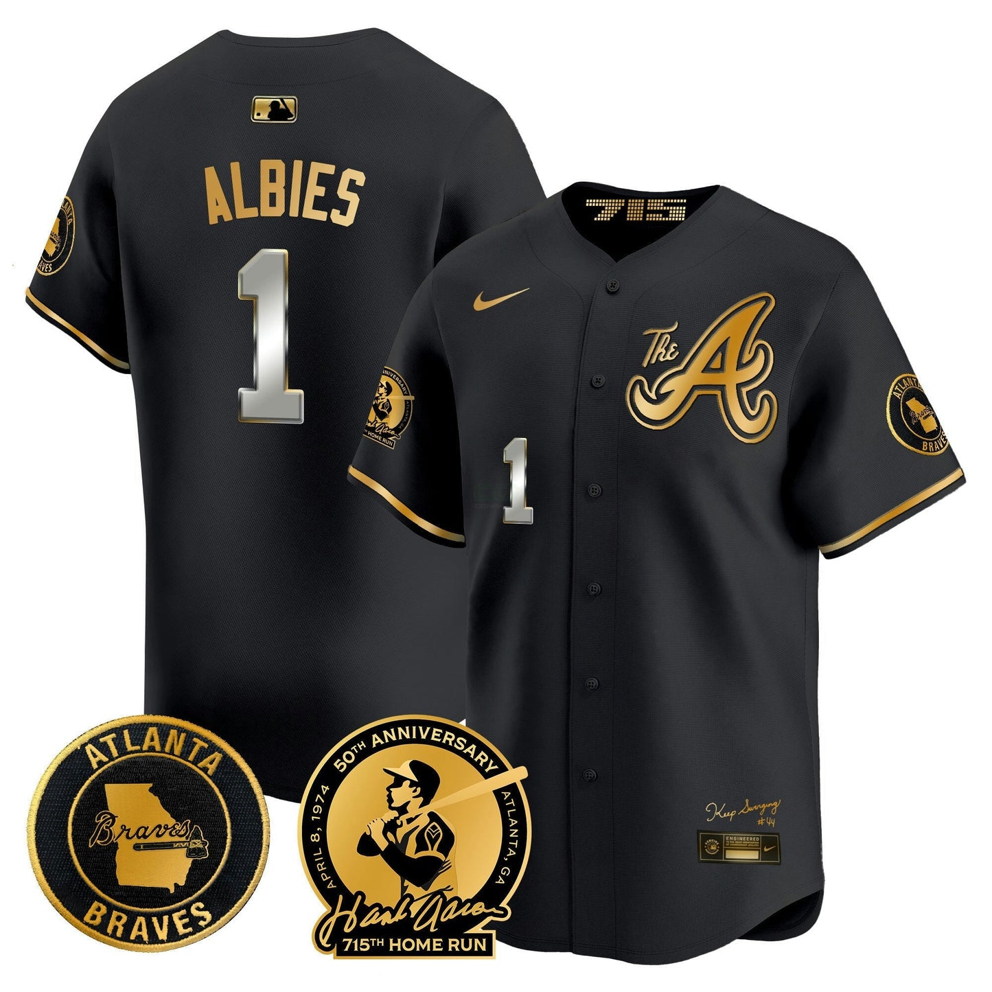 Camisa MLB Men’s Atlanta Hank Aaron 715th Home Run Patch Vapor Premier Limited Jersey V2