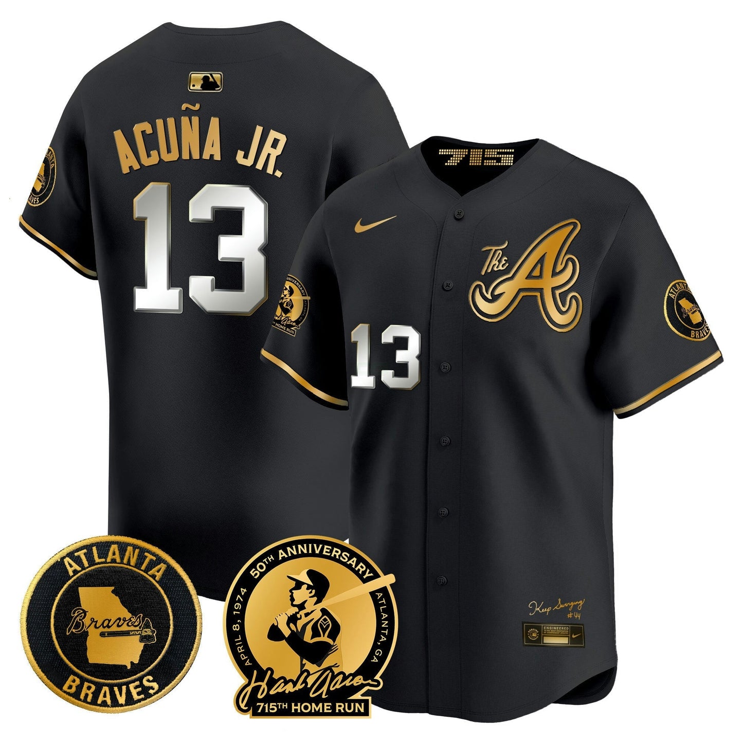Camisa MLB Men’s Atlanta Hank Aaron 715th Home Run Patch Vapor Premier Limited Jersey V2