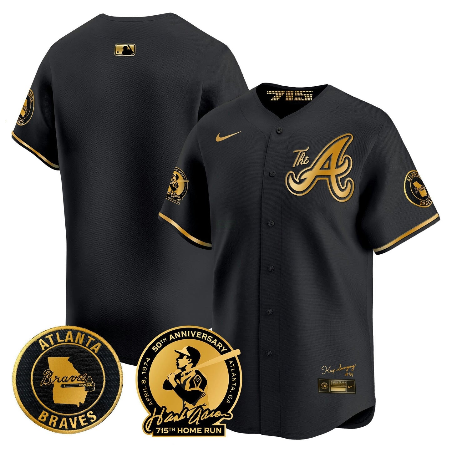 Camisa MLB Men’s Atlanta Hank Aaron 715th Home Run Patch Vapor Premier Limited Jersey V2