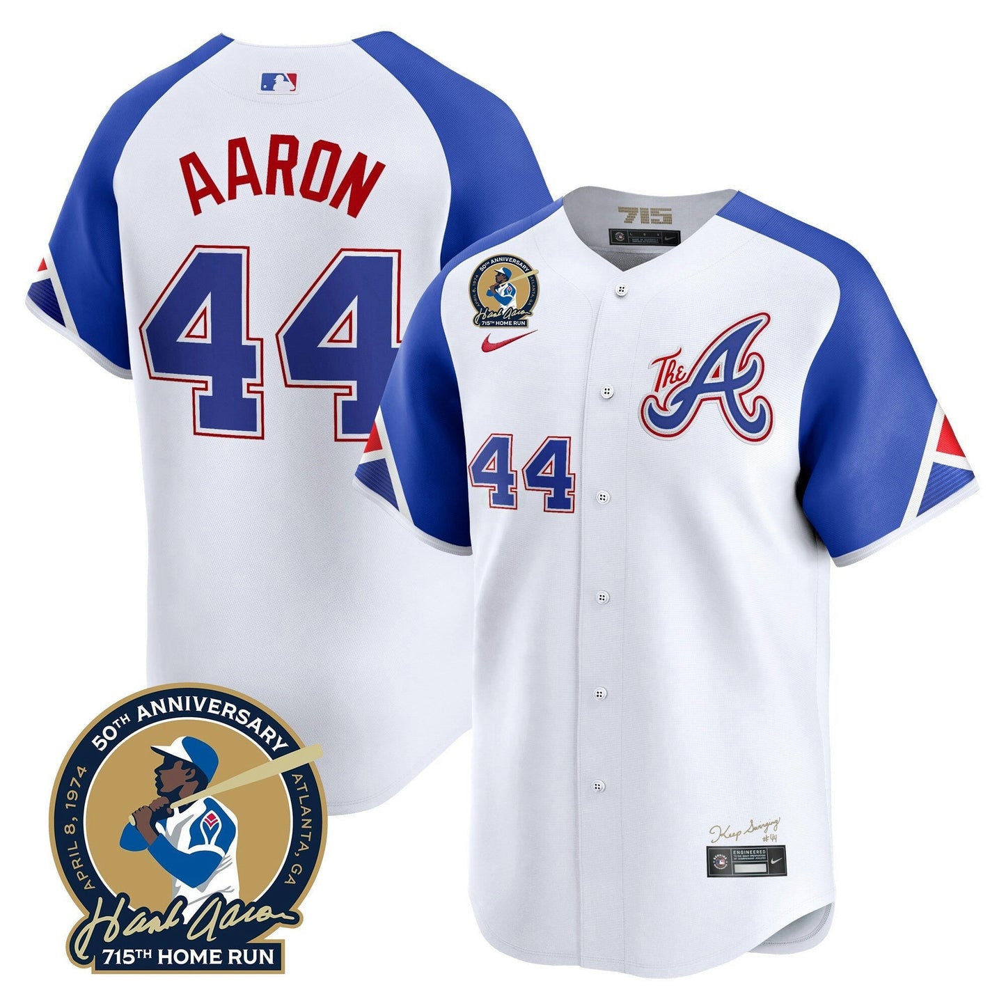 Camisa MLB Men’s Atlanta Hank Aaron 715th Home Run Patch Vapor Premier Limited Jersey V2
