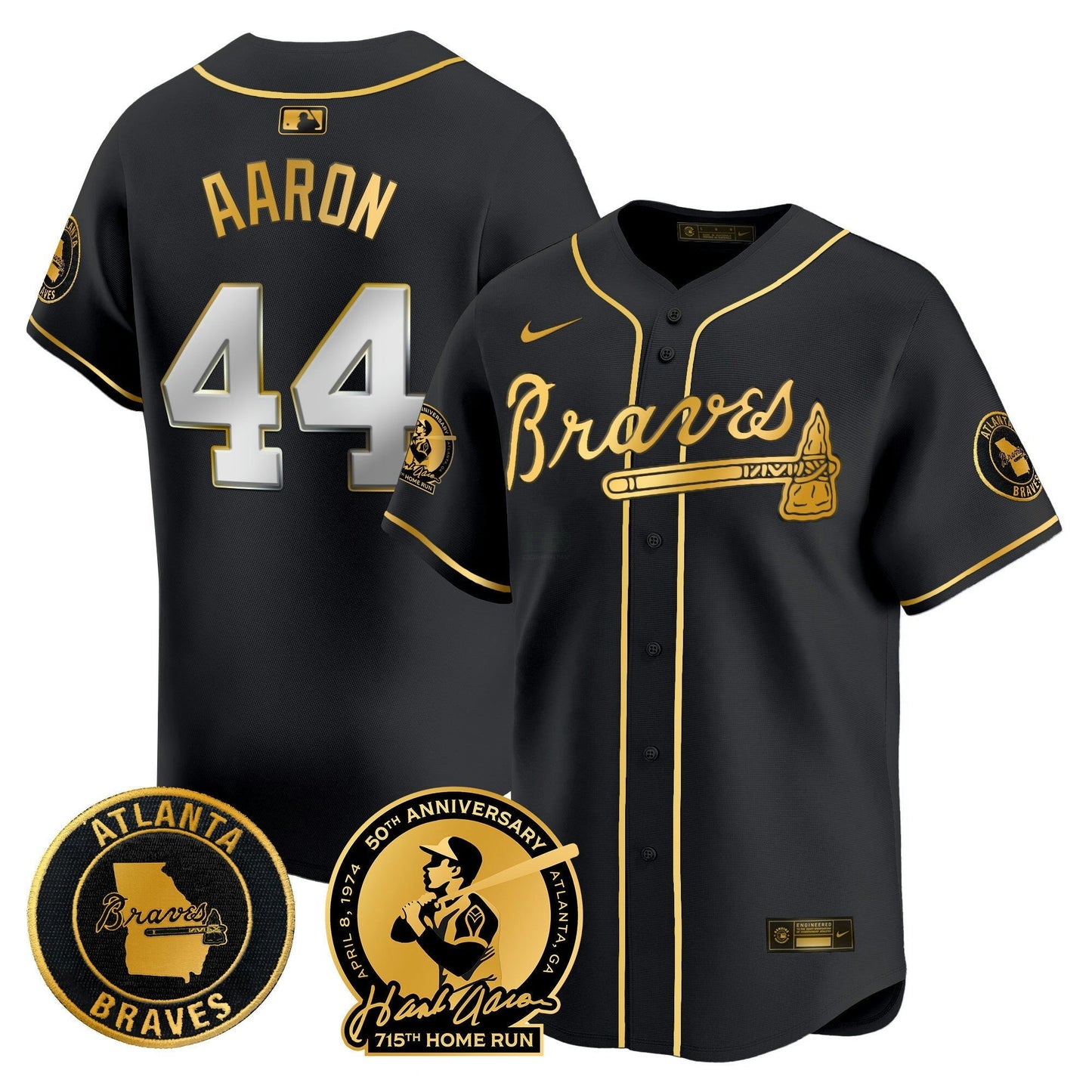 Camisa MLB Men’s Atlanta Hank Aaron 715th Home Run Patch Vapor Premier Limited Jersey