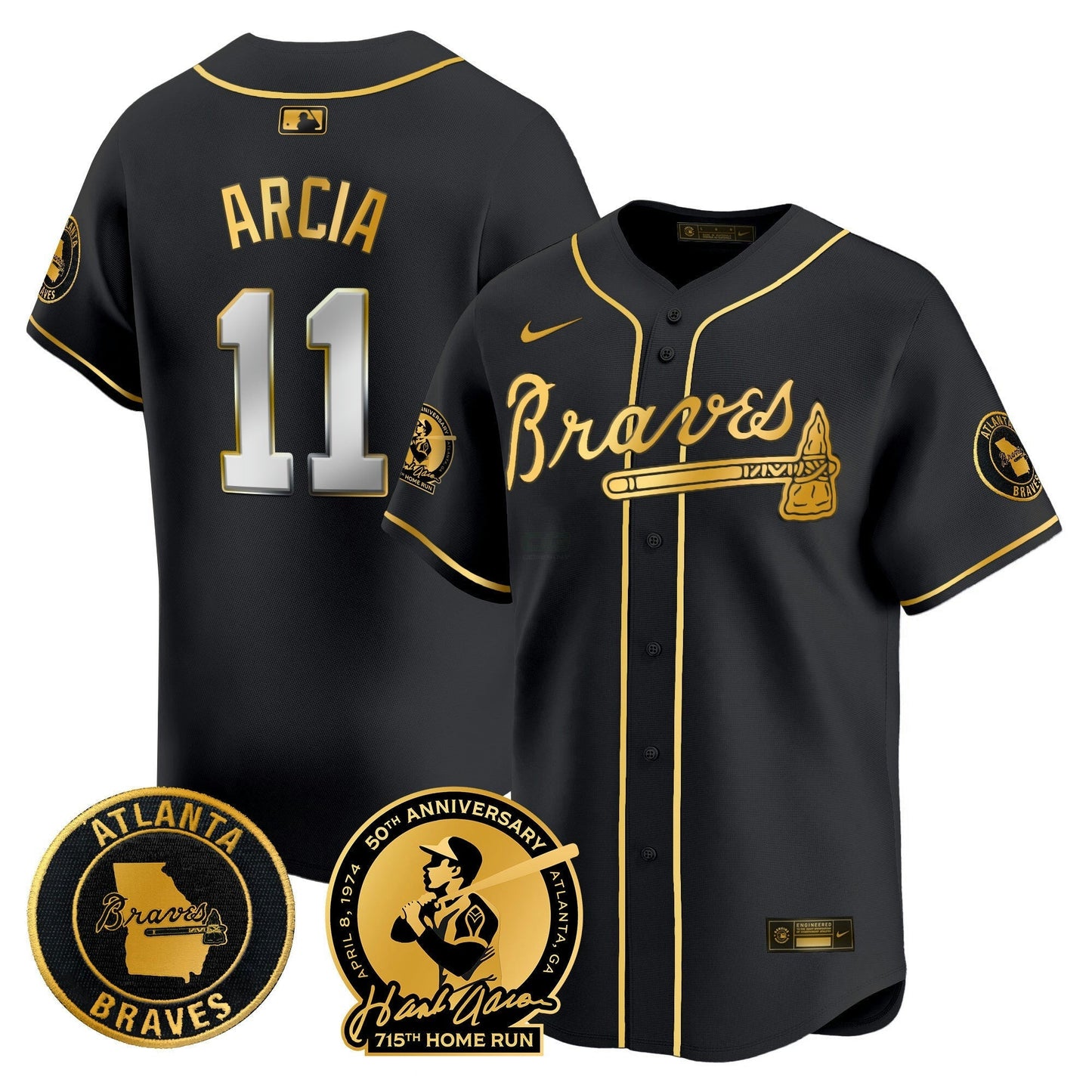 Camisa MLB Men’s Atlanta Hank Aaron 715th Home Run Patch Vapor Premier Limited Jersey