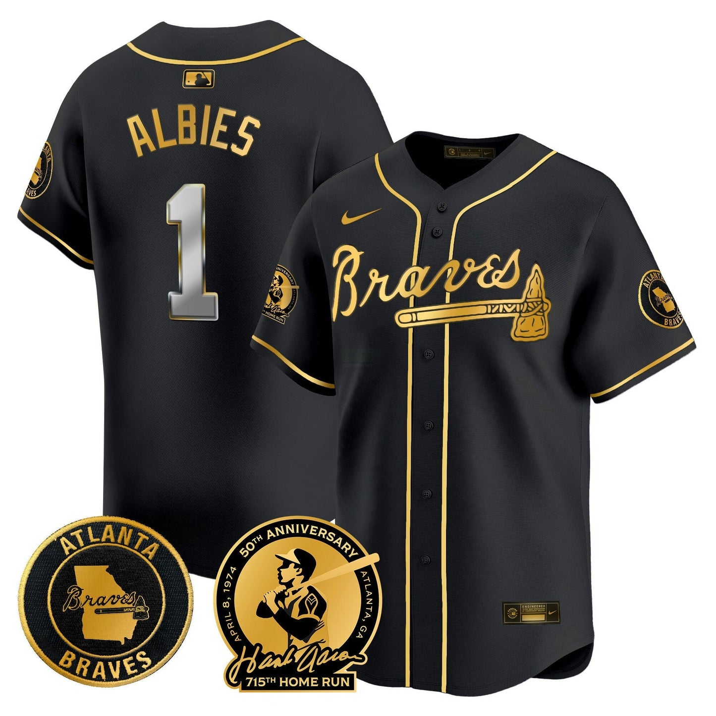 Camisa MLB Men’s Atlanta Hank Aaron 715th Home Run Patch Vapor Premier Limited Jersey