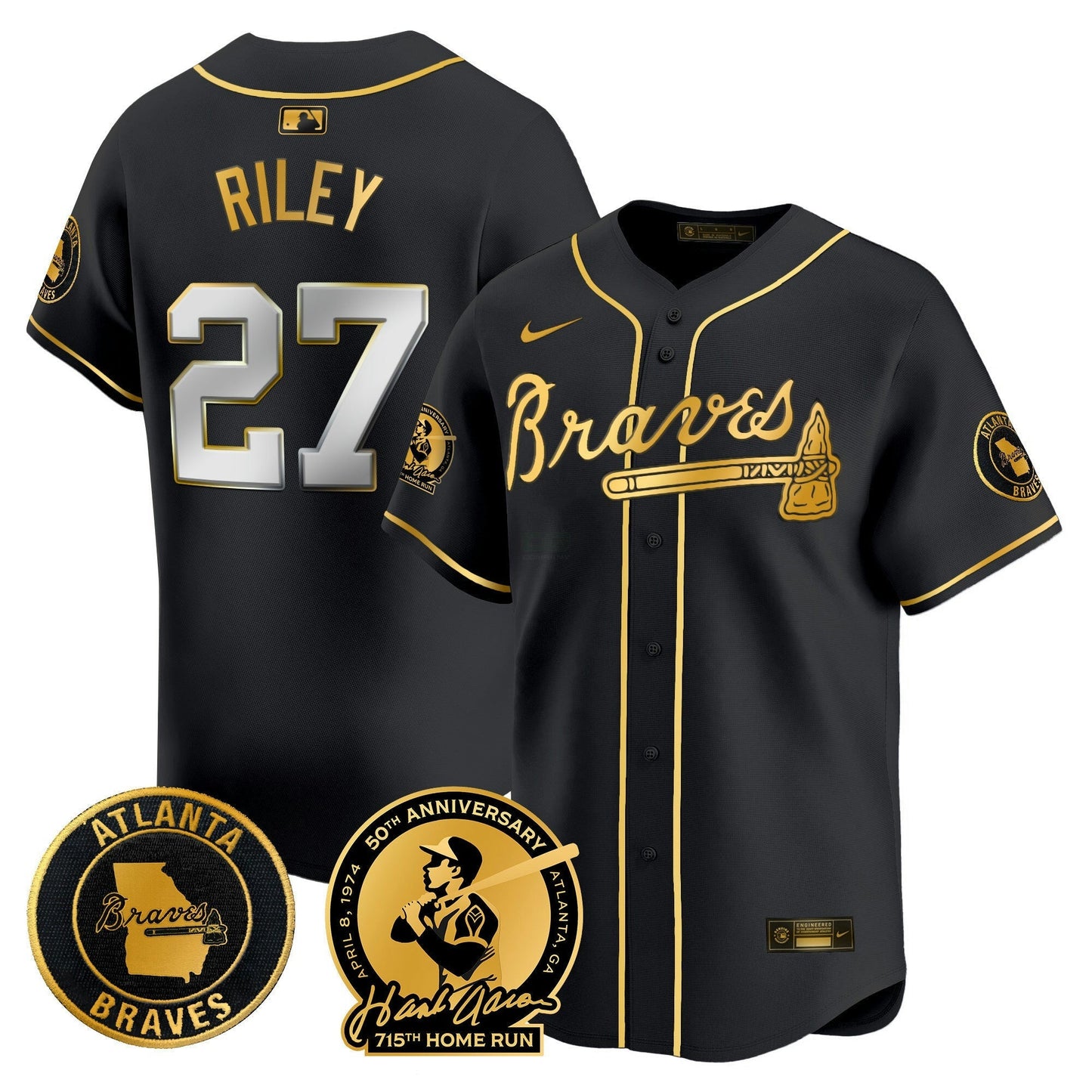 Camisa MLB Men’s Atlanta Hank Aaron 715th Home Run Patch Vapor Premier Limited Jersey