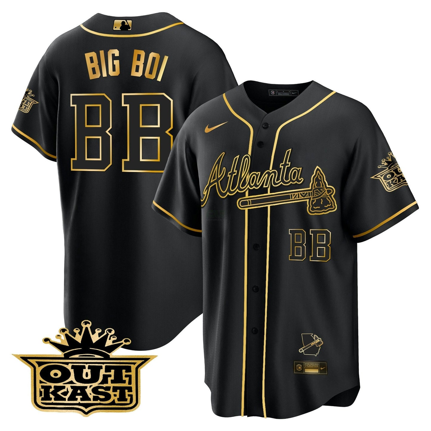 Camisa MLB Men’s Atlanta Outkast Cool Base Dourada Jersey V3