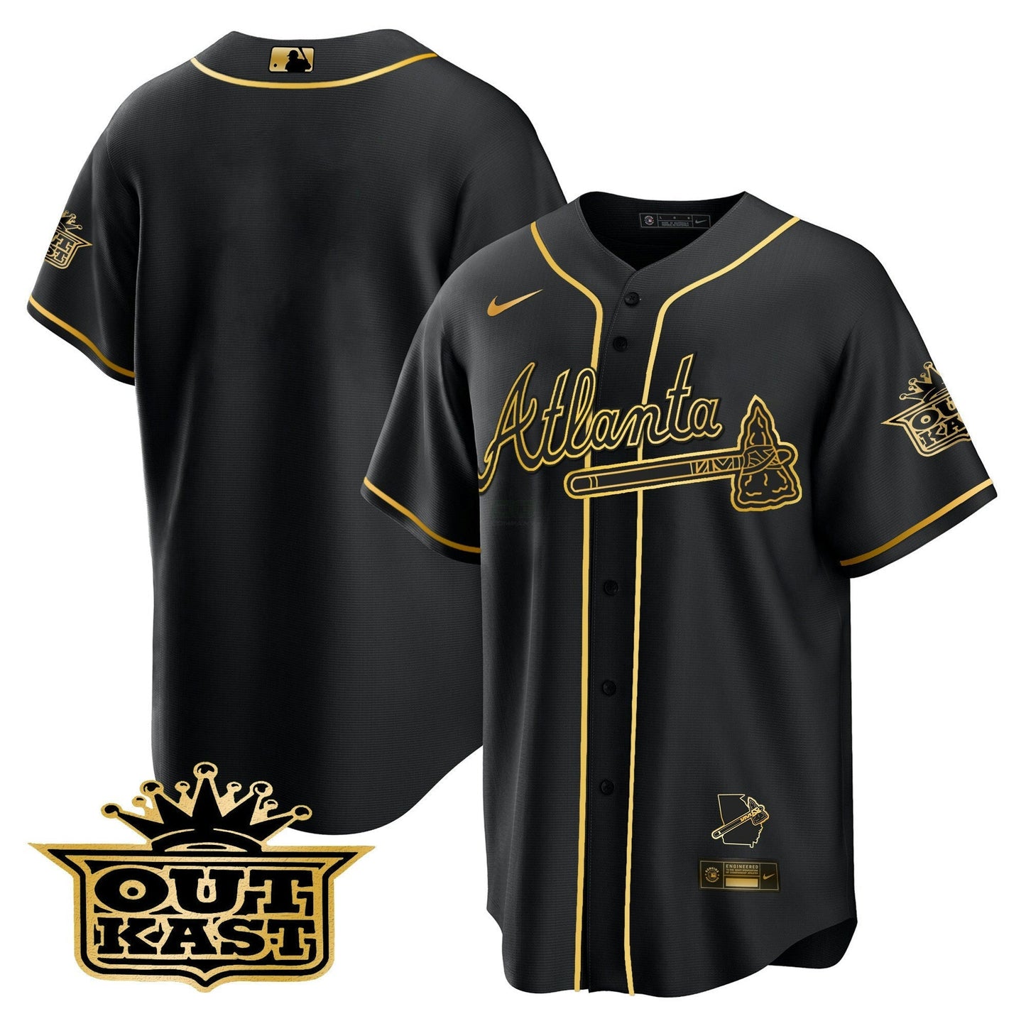 Camisa MLB Men’s Atlanta Outkast Cool Base Dourada Jersey V3