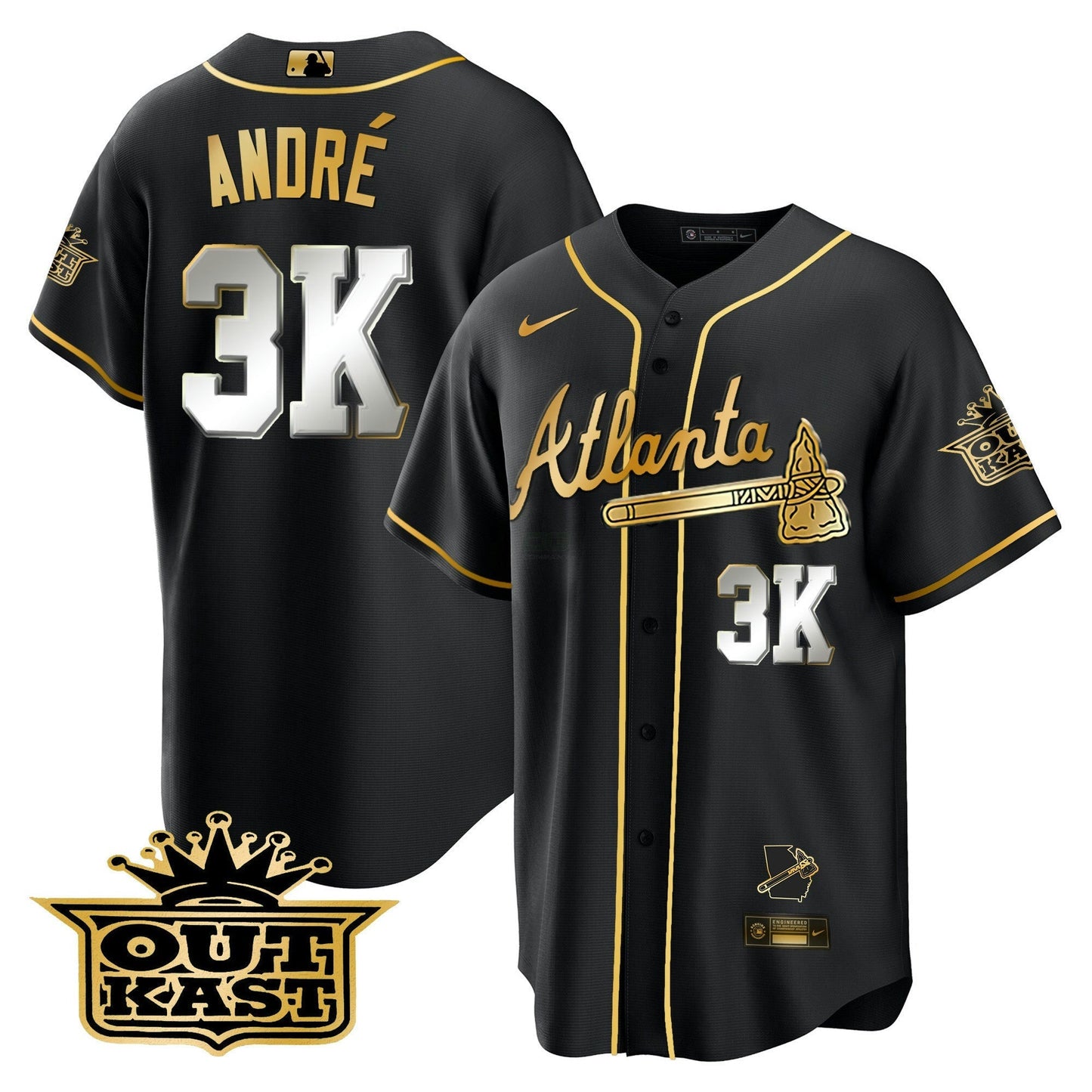 Camisa MLB Men’s Atlanta Outkast Cool Base Dourada Jersey V3